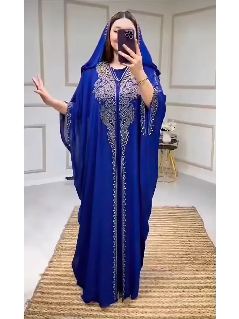 Eid Muslim Dress for Women Hooded Abaya 2 Piece Set Diamond Jalabiya Morocco Party Dresses Dubai Abayas Kaftan Vestido Long Robe